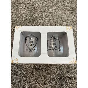 NIB Love in bloom wedding day stemless wine glasses